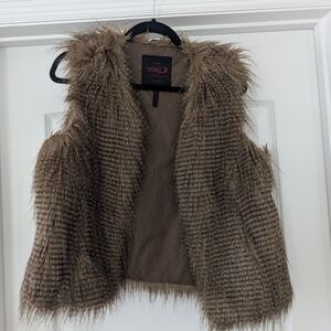 Women's Brown Faux Fur Open Vest